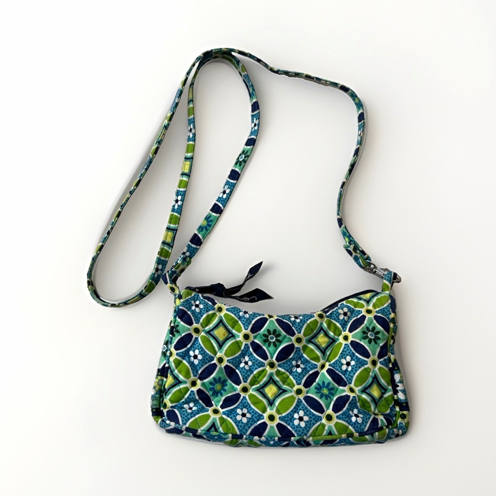 VERA BRADLEY Small Floral Crossbody Purse Blue/Green/White Zip Lined